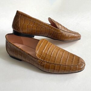 J. Crew Croc Brown Embossed Leather Smoking Loafers 8.5